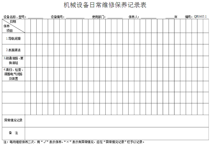 洗衣房設備怎么做好保養(yǎng)記錄表格？